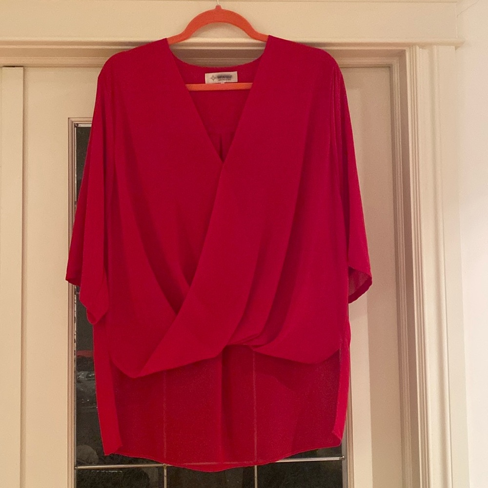 WAYF (Where are you from) Faux Wrap V-Neck Blouse in Raspberry Size Large